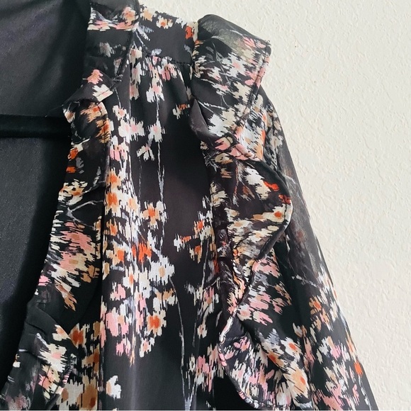 Time and Tru floral fall mini dress Medium black chiffon ruffle sleeves feminine - Picture 5 of 11
